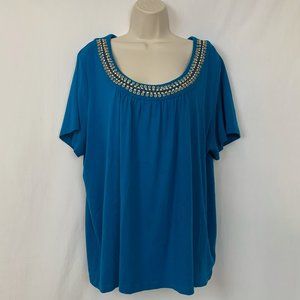 St Johns Bay 2x Top Beaded Neckline Blouse Blue